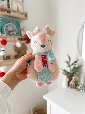Holiday Itzy Lovey™ Plush + Teether Toy - Pink Reindeer