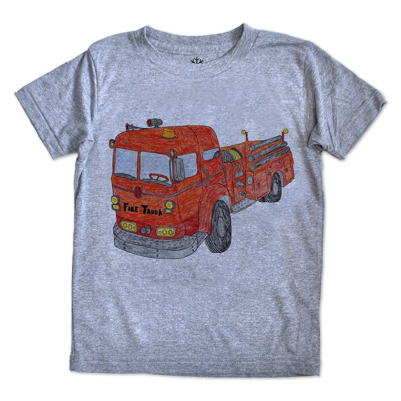 Fire Truck - Kids Triblend Grey Tee