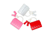 Quilted Pearl Handle Bow Ribbon Handbag- Red