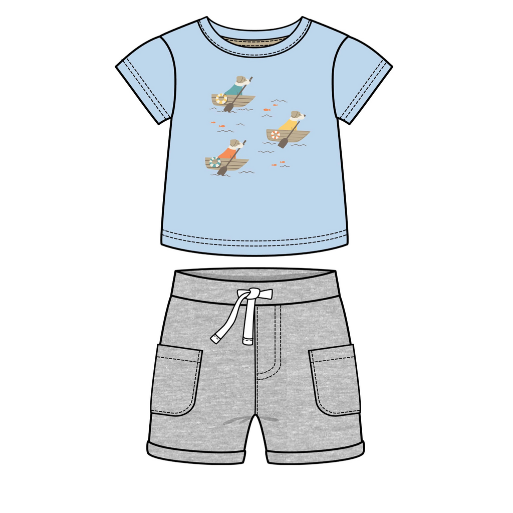 Doggy Paddle Top & Grey Shorts Set