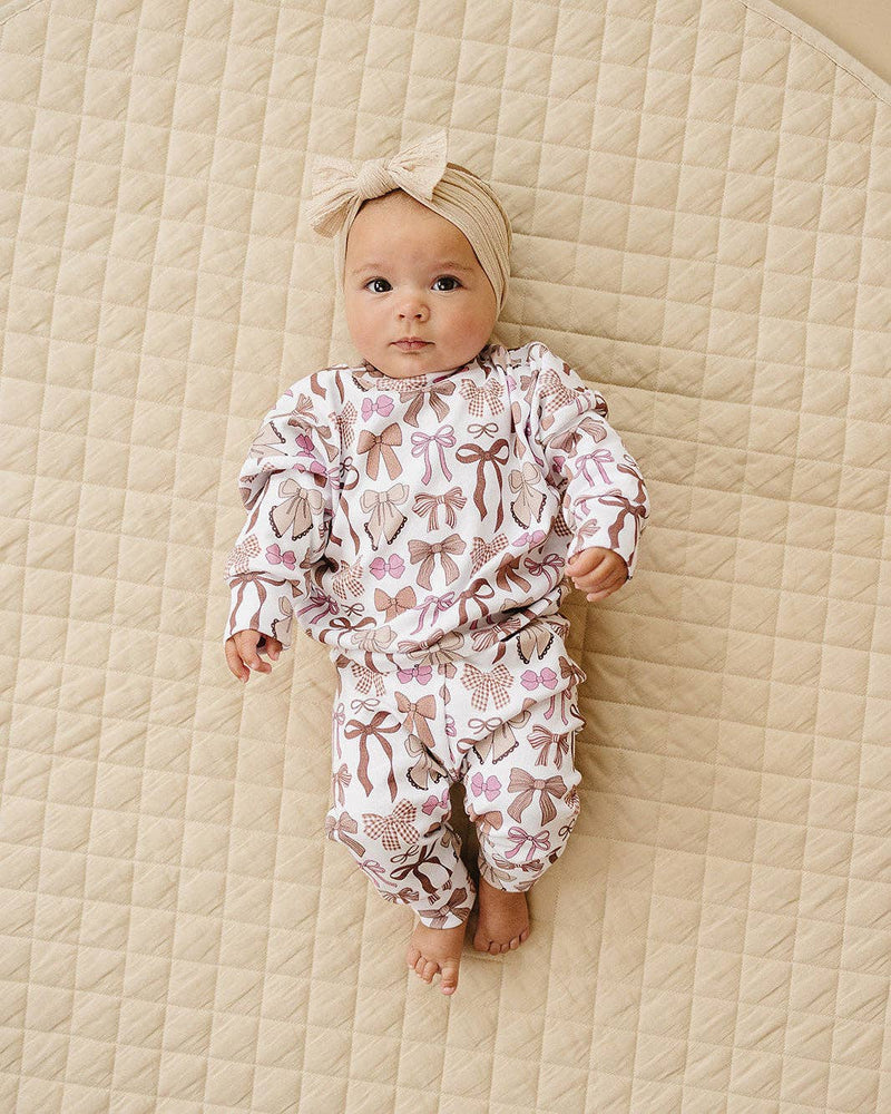 Jogger Set - Mocha Bows - 0-3M