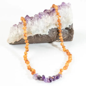 Raw Honey Amber + Raw Amethyst - Baltic Amber Necklace