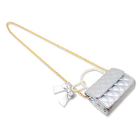 Quilted Pearl Handle Bow Ribbon Handbag- Red