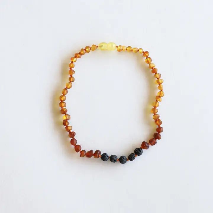 Raw Ombre Amber+ Lava Stone 11" - Baltic Amber Necklace