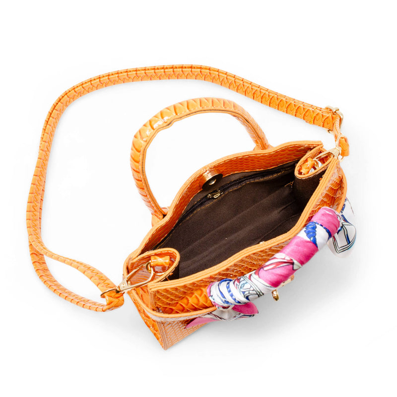 Vivid Crocodile Scarf Handbag - Orange