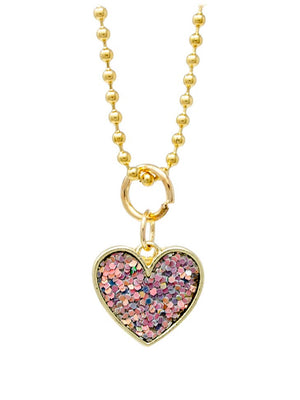 Sparkle Heart Gold Charm Necklace