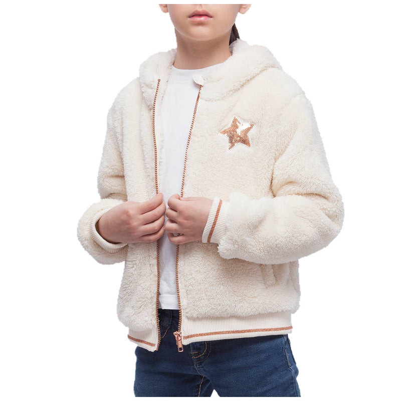 Girls' Teddy Fleece Hooded Sherpa Jacket - Beige
