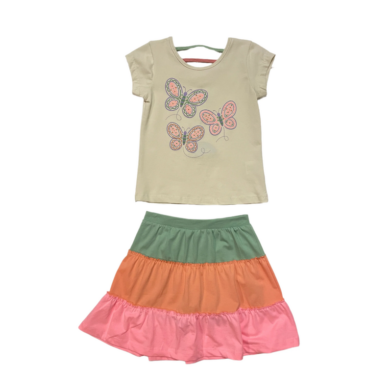 Butterfly Top & Rainbow Tiered Skort Set