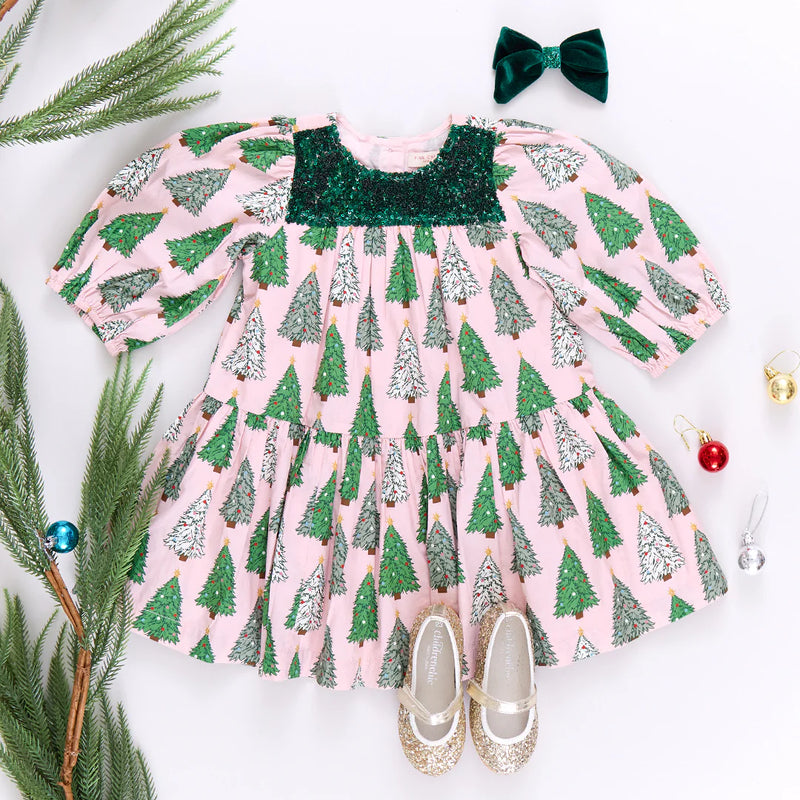 Girls Fiona Dress - Pink Trees