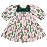 Girls Fiona Dress - Pink Trees