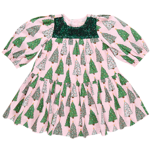 Girls Fiona Dress - Pink Trees