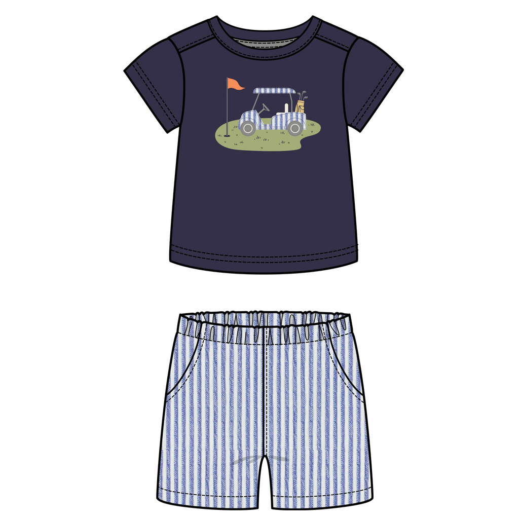 Golf Top & Blue Stripe Shorts