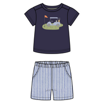 Golf Top & Blue Stripe Shorts
