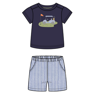 Golf Top & Blue Stripe Shorts