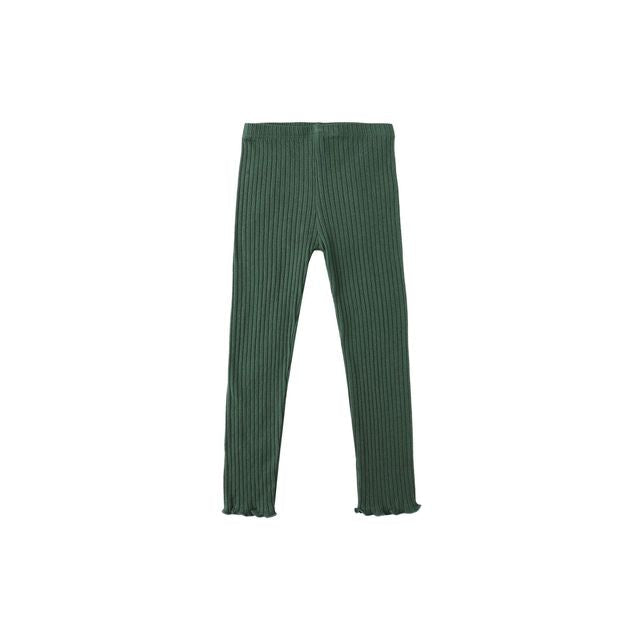 Green ribbed leggings on a white background