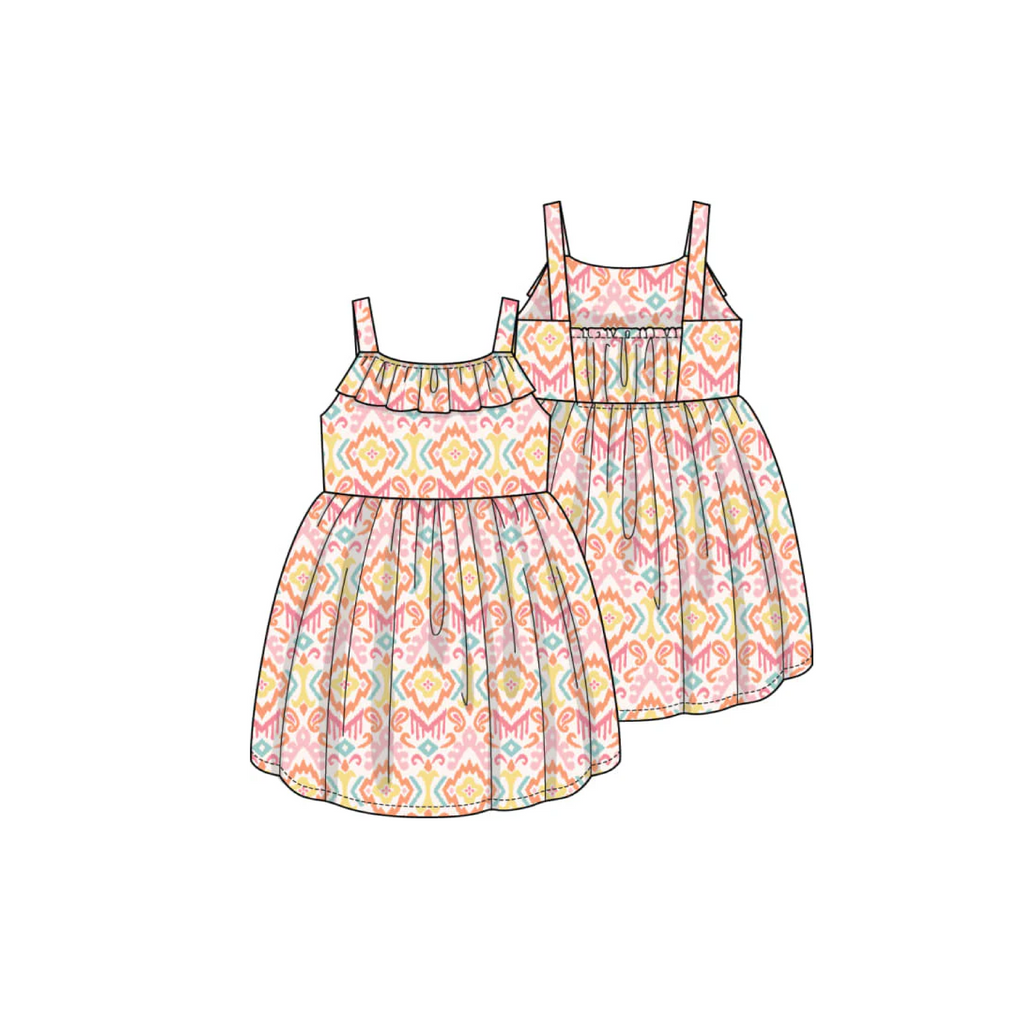 Ikat Print Ruffle Dress