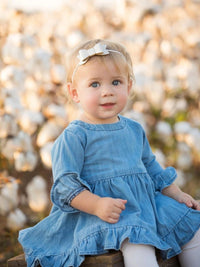 Denim Ruffle Tunic & Floral Tights Set