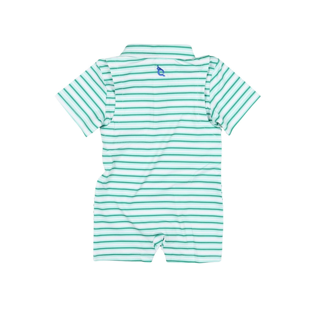 Polo Romper - Emerald Stripe