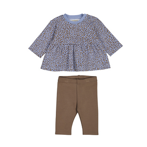 Blue Leopard Top & Brown Legging Set