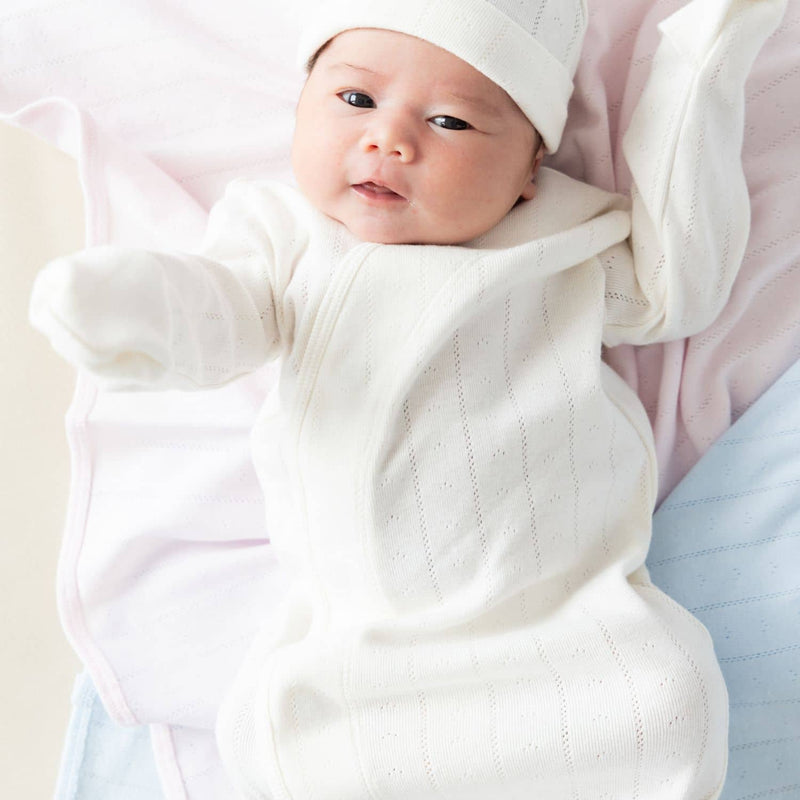 Love Lines - Tofu - Organic Cotton Pointelle Magnetic Cozy Sleeper Gown & Hat Set