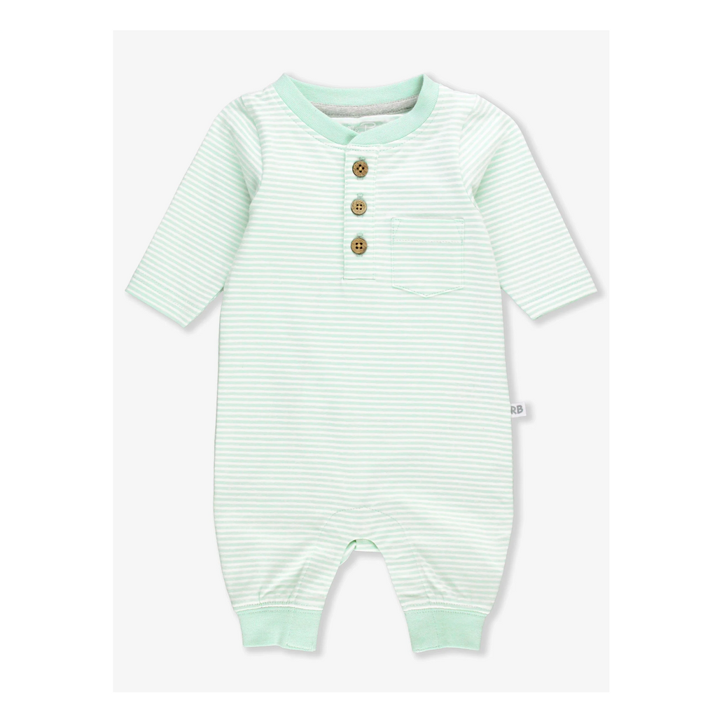 Tiny Mint Stripe - Knit Henley Pocket Romper