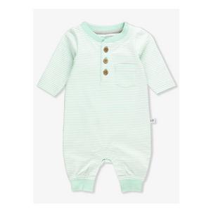 Tiny Mint Stripe - Knit Henley Pocket Romper