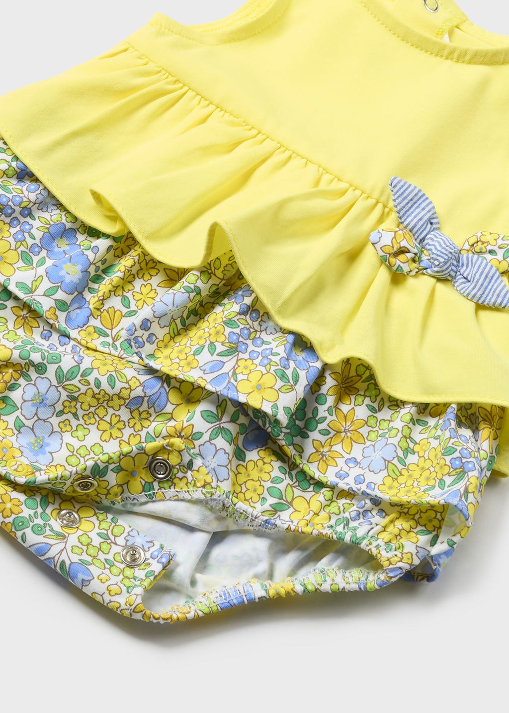 Yellow Ruffle Floral Bow Romper