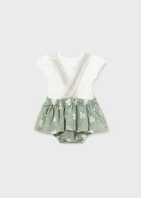Green Floral Embroidered Dungaree Skirted Romper