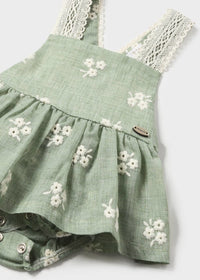Green Floral Embroidered Dungaree Skirted Romper