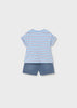 Dog Applique Stripe Top & Denim Short Set