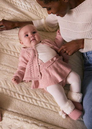 Orchid Pink 3 Piece Knit Cardigan, Skirted Overall & LS Tee Set