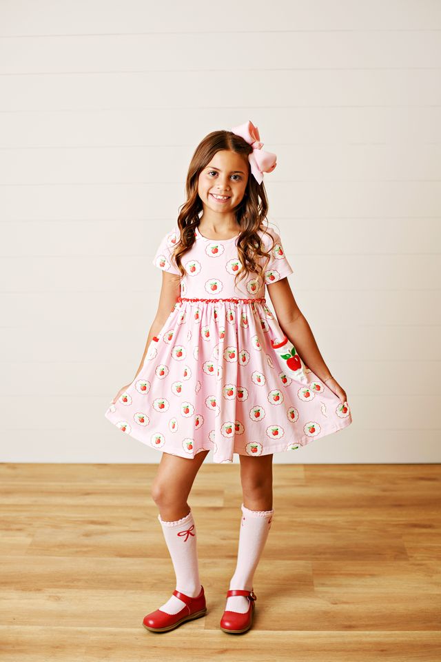 Pink & Apples Back to School Pocket Dress