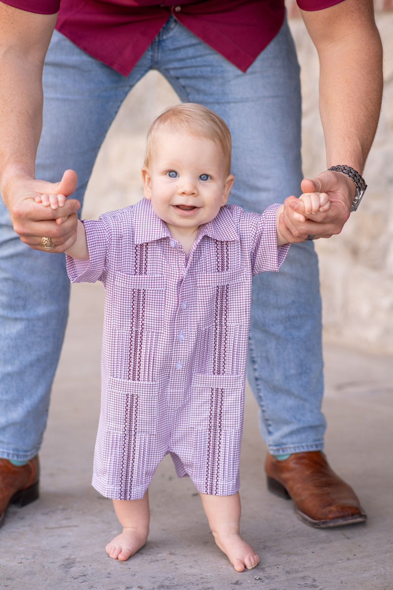 Gameday Maroon Guayabera Romper