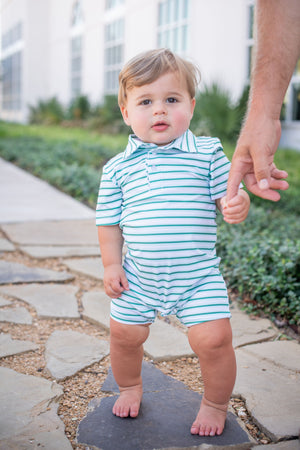 Polo Romper - Emerald Stripe