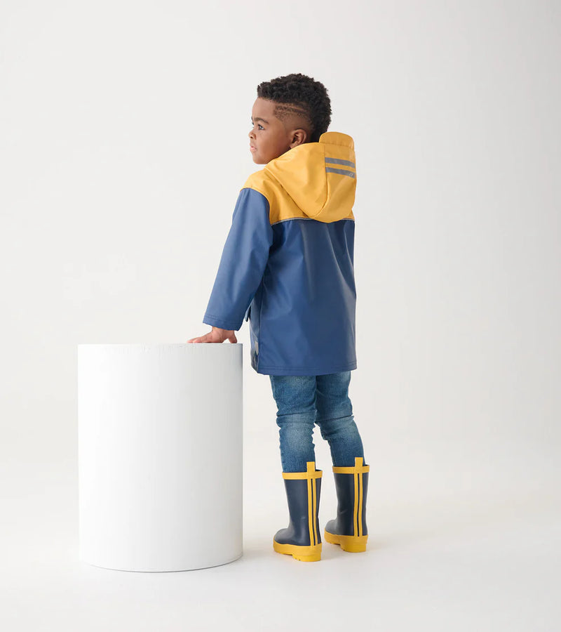 Kids Yellow & Navy Zip-Up Mariner Rain Jacket