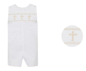 Ecru 3 Cross Smocked JonJon & Shirt Set