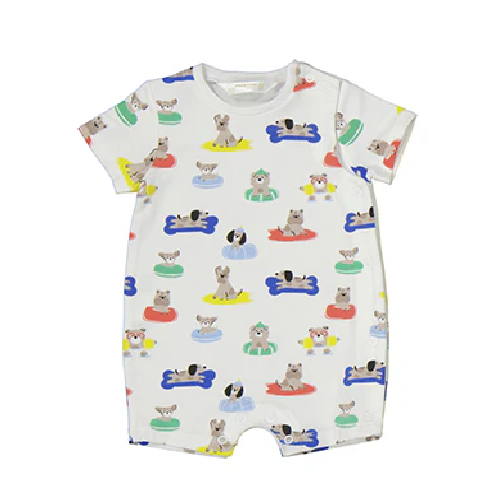 Swim Pups Allover Print Grey Romper