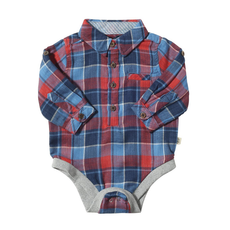 Jasper Woven Onesie - China Blue & Red Rust