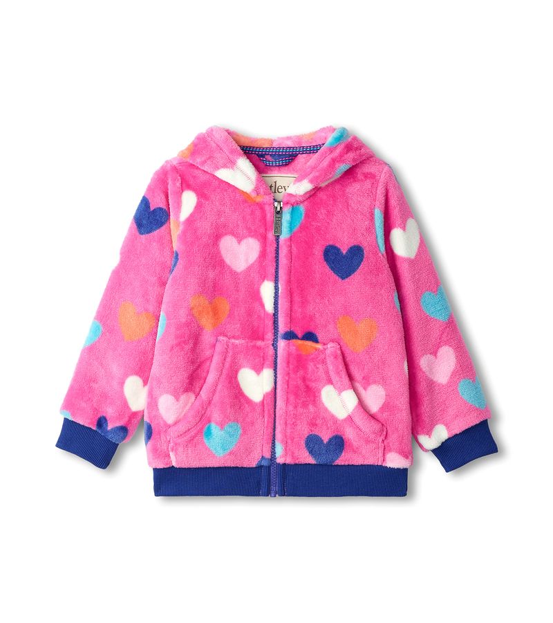 Hearts Fuzzy Fleece Zip Up Hoodie