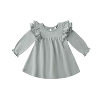 Long Sleeve Flutter Dress - Steel Blue