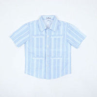 Guayabera - Blue Plaid Linen