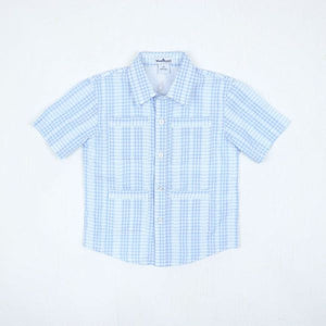 Guayabera - Blue Plaid Linen