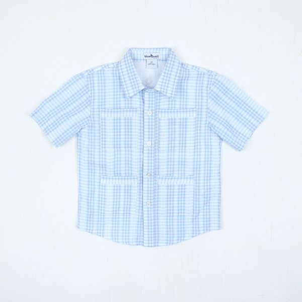 Guayabera - Blue Plaid Linen