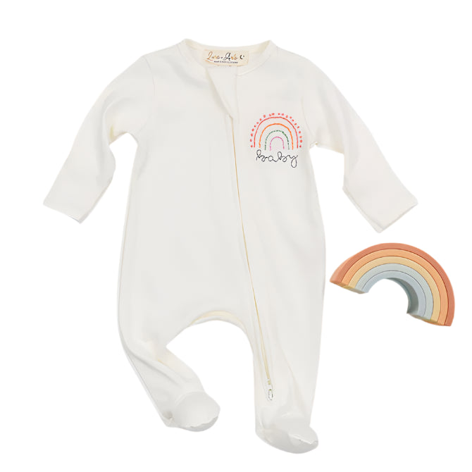 Rainbow Baby Ivory Zipper Footie
