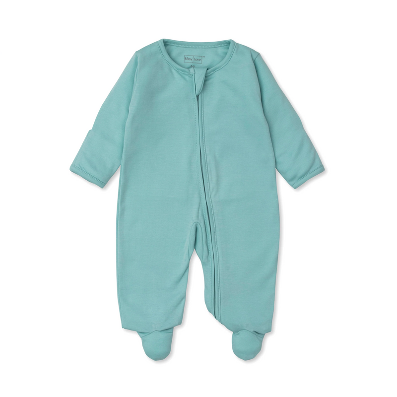 Turquoise Solid Zipper Footie
