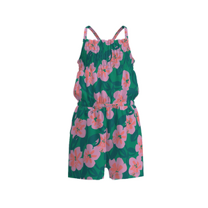 Smocked Strappy Romper - Bold Hibiscus