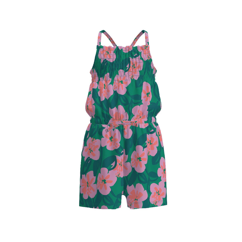 Smocked Strappy Romper - Bold Hibiscus