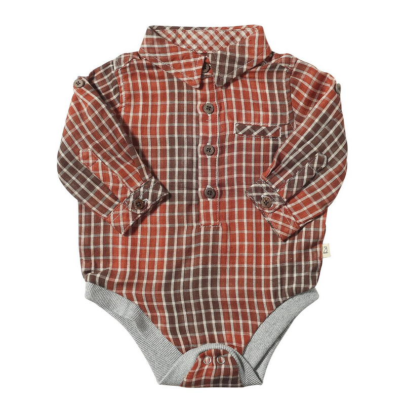 Jasper Woven Onesie - Rust Plaid