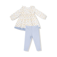 Western Sunflower - Dress with Eyelet Trim & Ribbed Legging