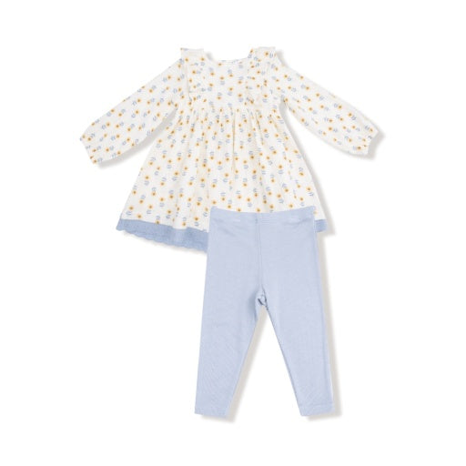 Western Sunflower - Dress with Eyelet Trim & Ribbed Legging